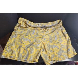 Cutter & Buck Mens Yellow White Paisley Swim Trunks Shorts Size 4X 4XT 4TGL
